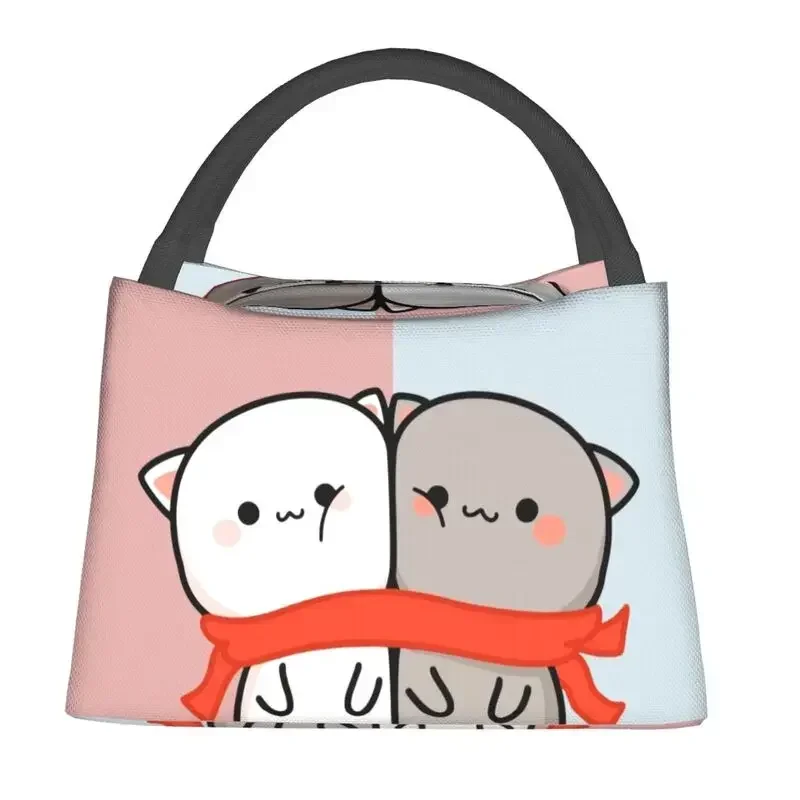 Valentine Day Mochi Cat Peach And Goma Insulated Lunch Bags for Women Portable Thermal Cooler Bento Box Beach Camping Travel