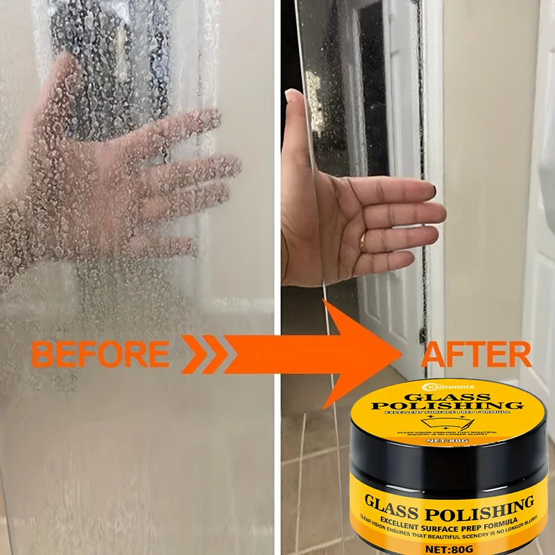Quick-drying bathroom glass polishing powder & oil film remover - multi-surface, streak-free shine, suitable for shower doors, c
