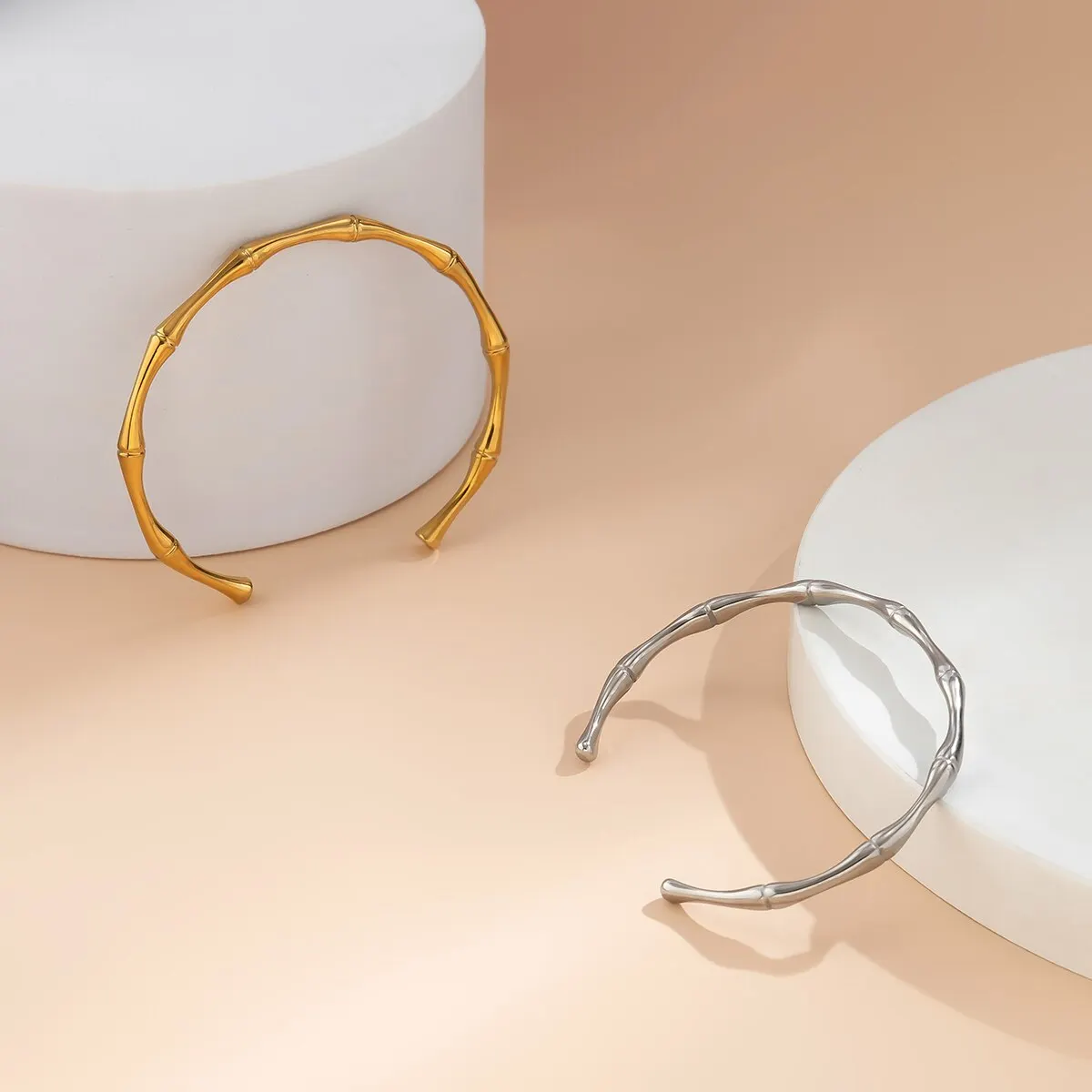 Punk Gold Color Bamboo Joint Open Cuff Bangles 2023 Trend Bracelet for Women Men Classic Charm Bracelet Couple Hand Jewelry Gift image 6