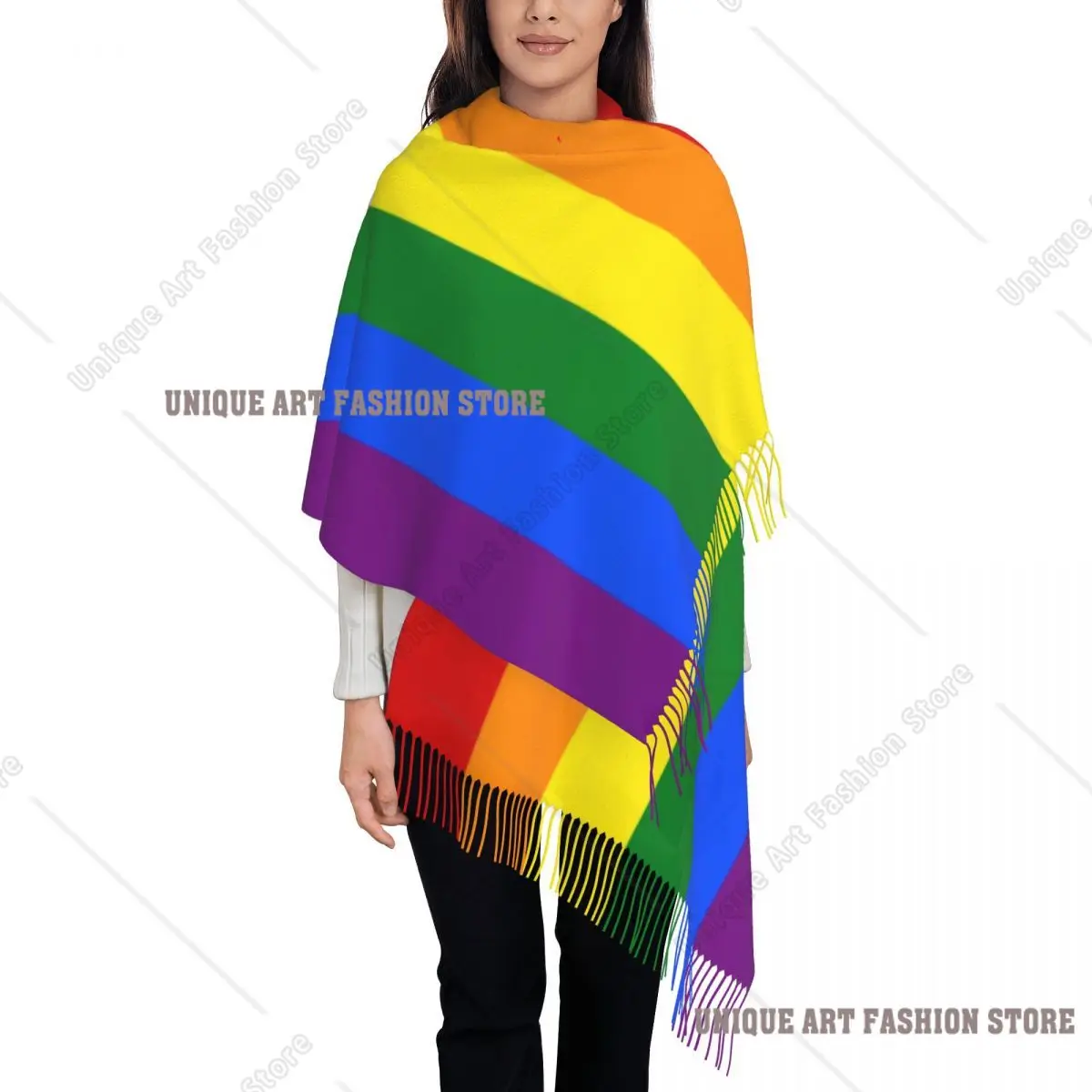 

Женские длинные гей-прайды на заказ, ЛГБТ-шарфы с радужным флагом, женские зимне-осенние мягкие теплые шаль с кисточками, ЛГБТК, лесбийский шарф