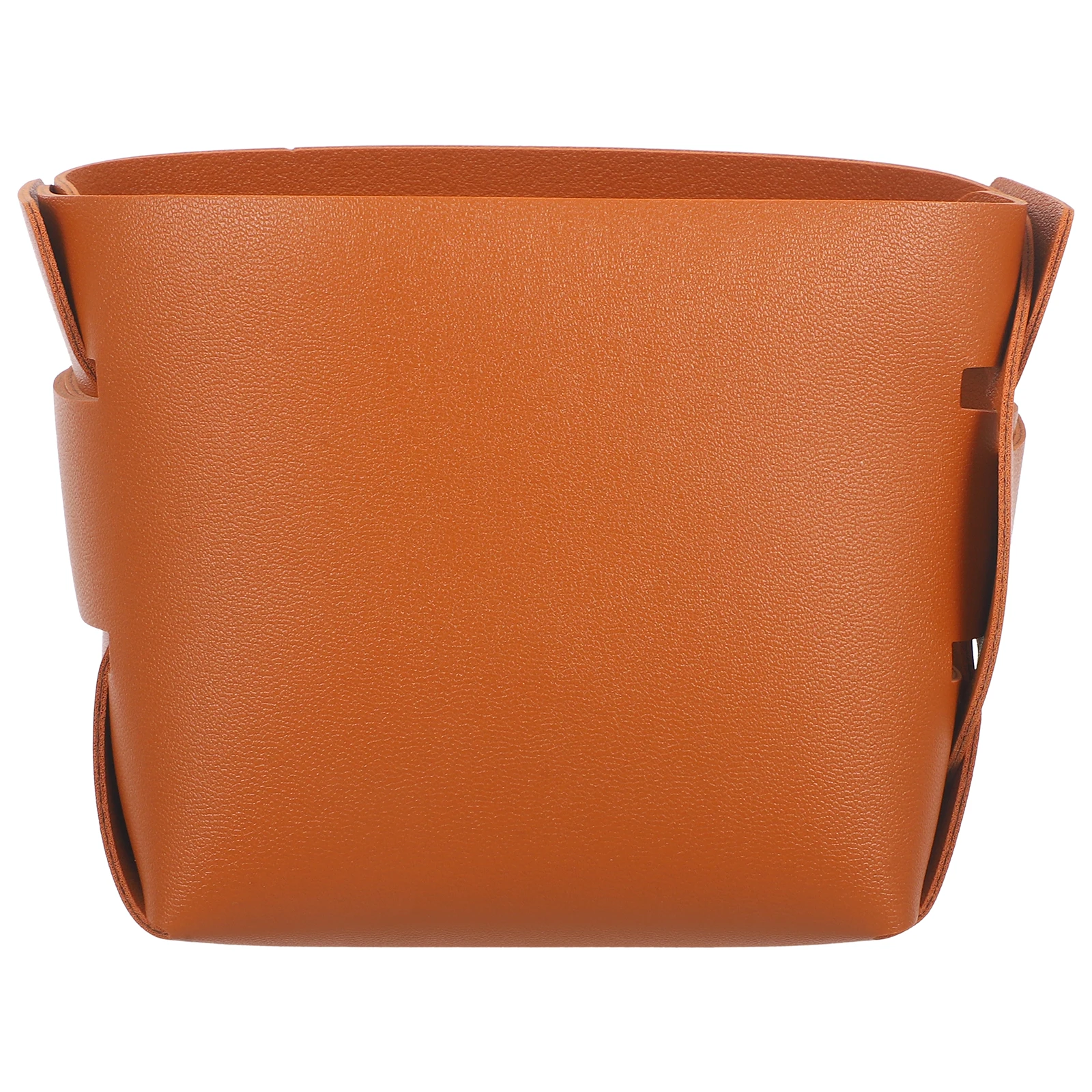 

Storage Basket Brown PU Desk Organizer Foldable Tray Makeup Brush Pen Holder Office Sundries Box Tabletop