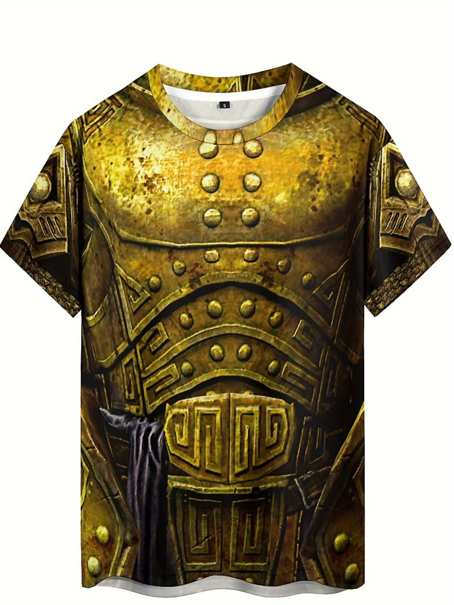 

Men'S 3D Print Golden Knight Armor T-Shirt - Vintage Medieval European Design, Gothic Style, Perfect for Cosplay & Casual Wear