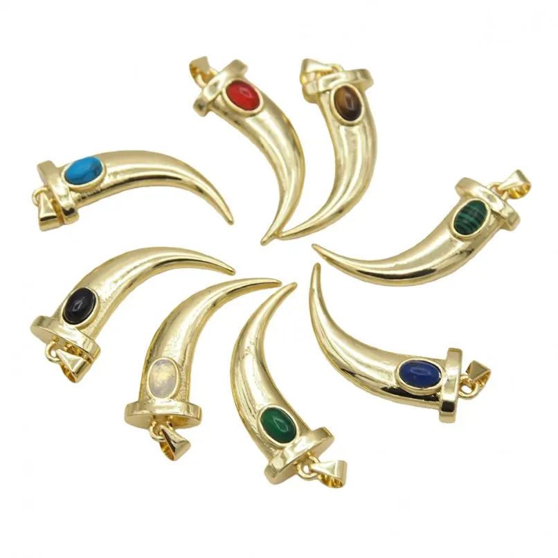 

10pcs Horn Tusk Oval Copper Colored Zircon Pendant for Making Necklace Wholesale Jewelry Special Gift