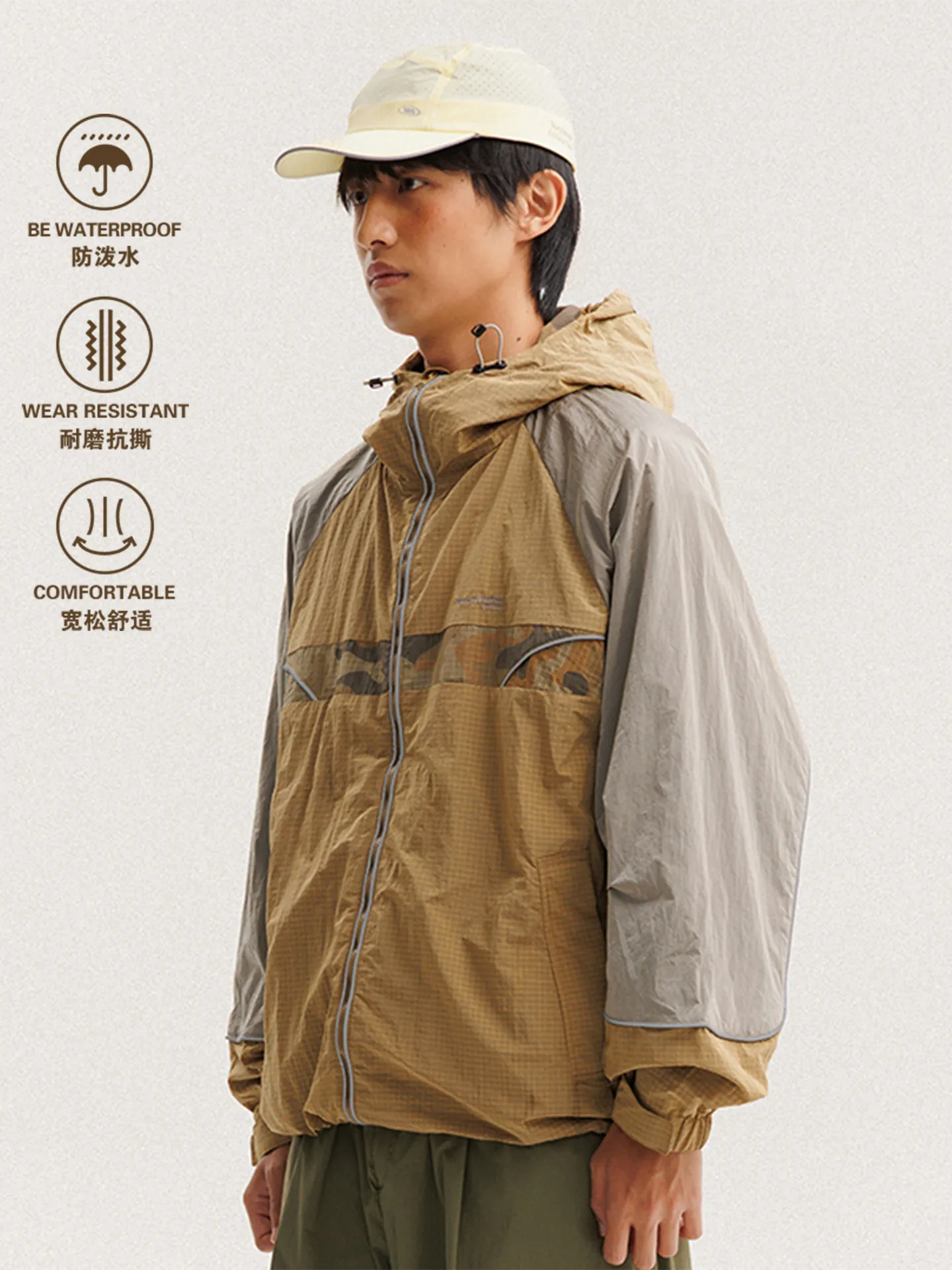 Spring Autumn Outdoor Water Resistant Hiking Purple Blue Spliced Reflective Stripe Loose Men's Green Trekking Climbing Jacket