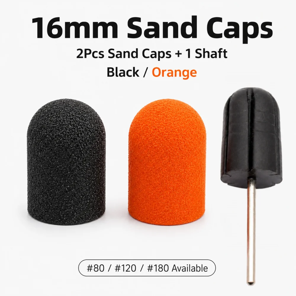 3Pcs 16mm Sanding Cap Set with Mandrel for Pedicure Nail Drill Bits Coarse Medium Fine Grit Callus And Dead Skin Removal