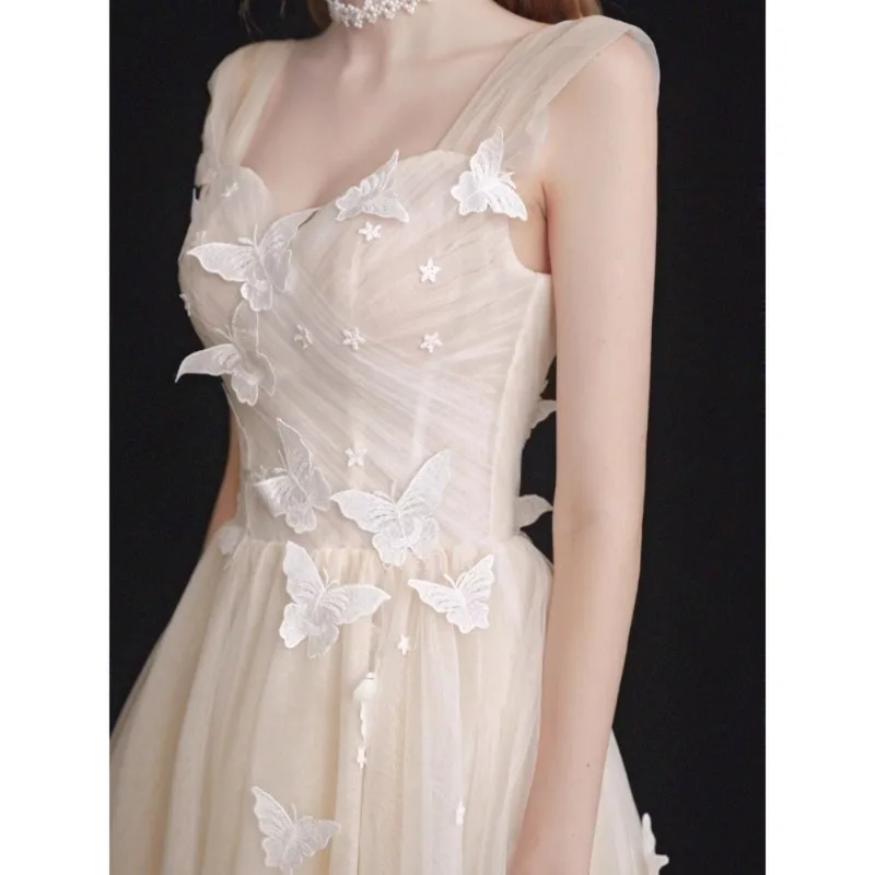 シャンパンライトのウェディングドレスエレガントな女性オーガンザアップリケパーティーイブニングウエディングドレス 2025 新しいカスタマイズされたフォーマルな機会のドレス