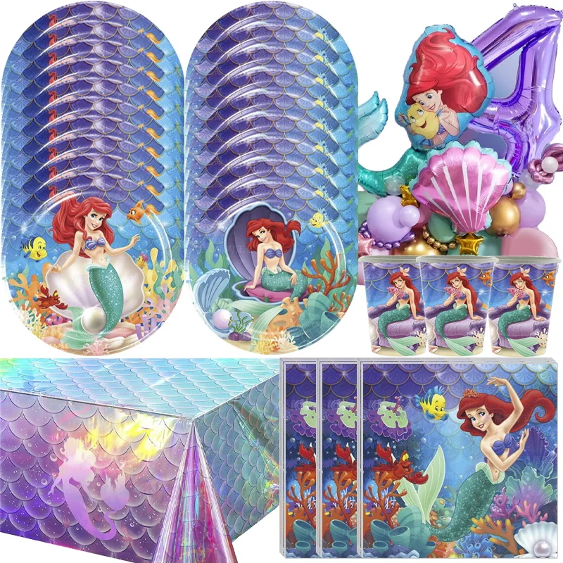 Disney The Little Mermaid decorazioni per feste di compleanno forniture Ariel Princess piatti di carta tovaglioli tazze tovaglia palloncini bambini