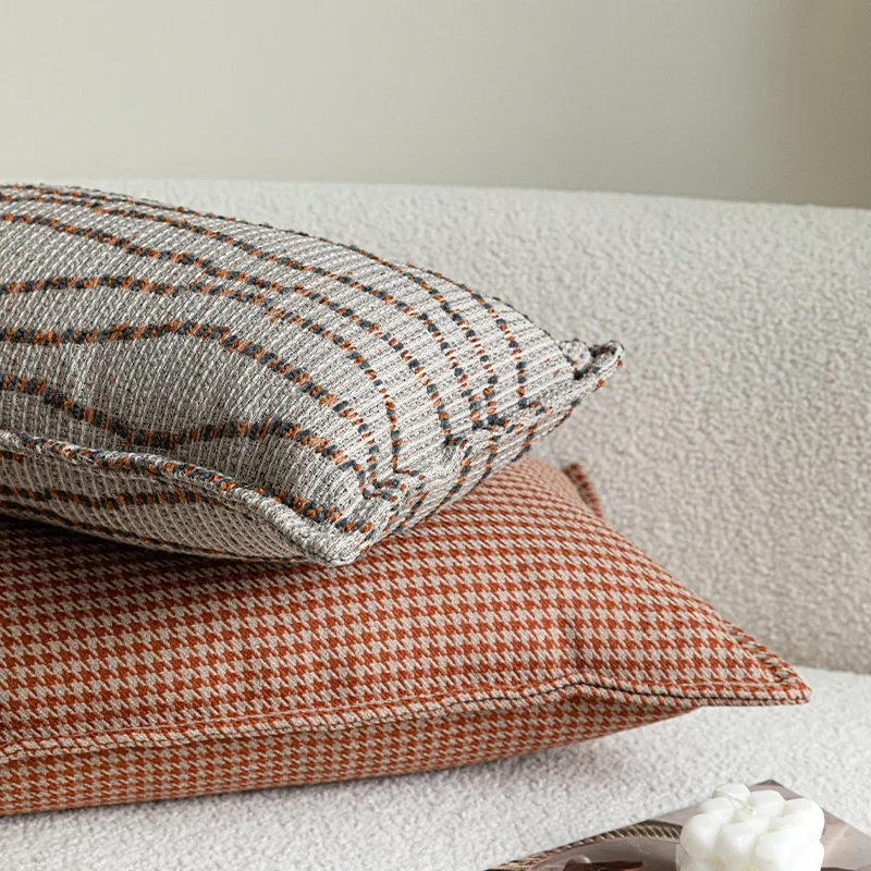 

Designer American Style Waist Cushion Cover Light Luxury Retro Orange Coffee Color Sofa Pillow Case Villa Model Room Decoration