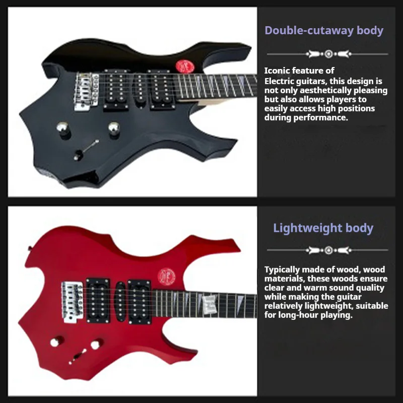 سلسلة جيتار كهربائي على شكل لهب 24 فريتس خشب الورد خشب القيقب نمط روك مزدوج كوتاواي خفيف الوزن للبالغين نغمة متعددة الاستخدامات #5