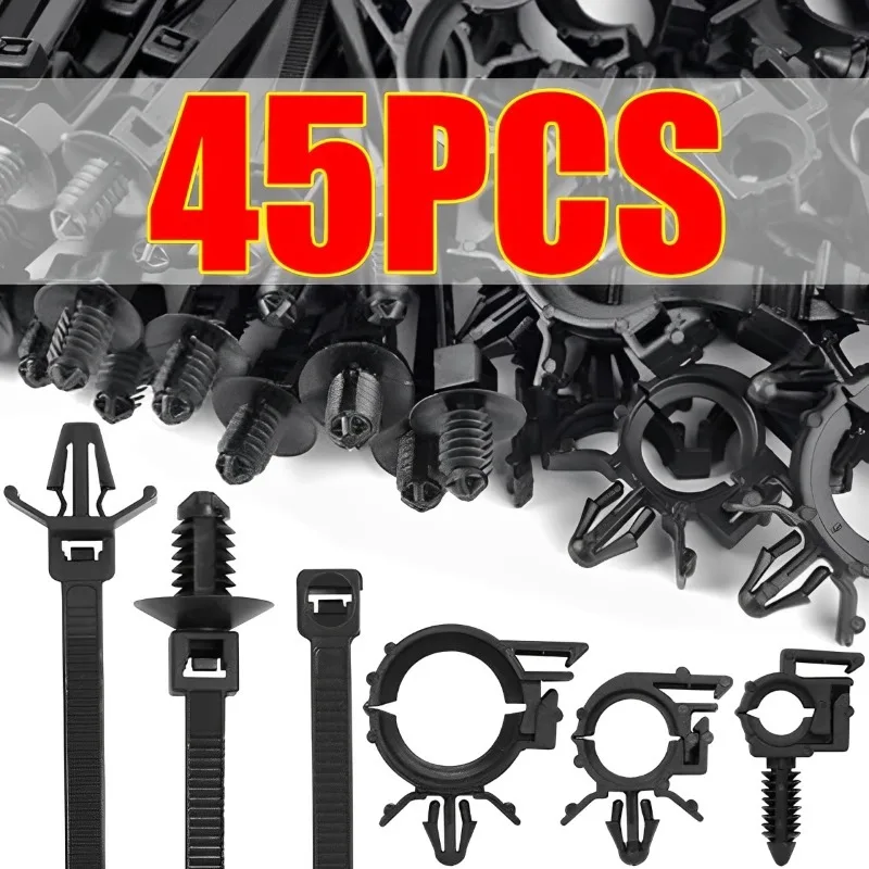 45 pçs push mount cabo zip tie com clipes de roteamento de fio do carro universal clipes de cabo de carro auto travamento fixação cabos organizador