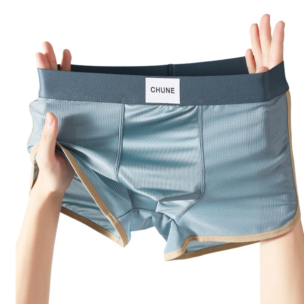 

3Pcs Men Satin-like Sexy Lingerie Smooth Mesh Ice Silk Solid Boxers Breathe Brazilian Underwear Seamless Panties Men's Clothing