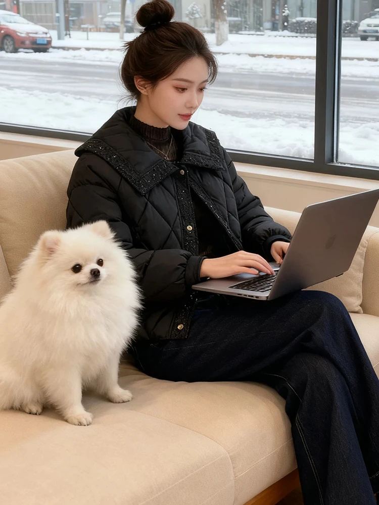 

Fce Lined Thiened ort Jaet Women's Commuter Sle Winter Warm Top Button Closure Casual Cotton Coat for Ladies