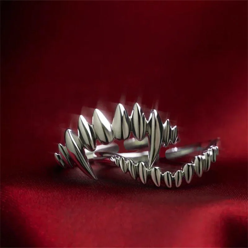 Hot Sale Trend Punk Black Live Mouth Articulated Ring Dark Vanguard Party Gift Gothic Vintage Ring Women's Jewelry Gift