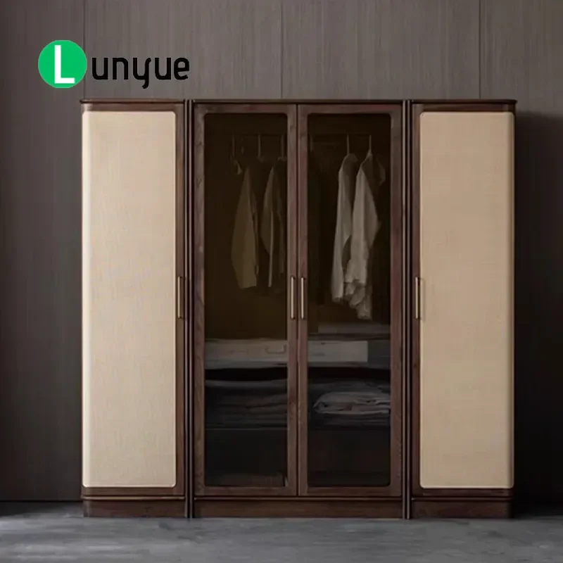 North American Black Walnut Solid Wood Wardrobe Large Combination Dressing Room Closet Modern Minimalist Style Home Furniture