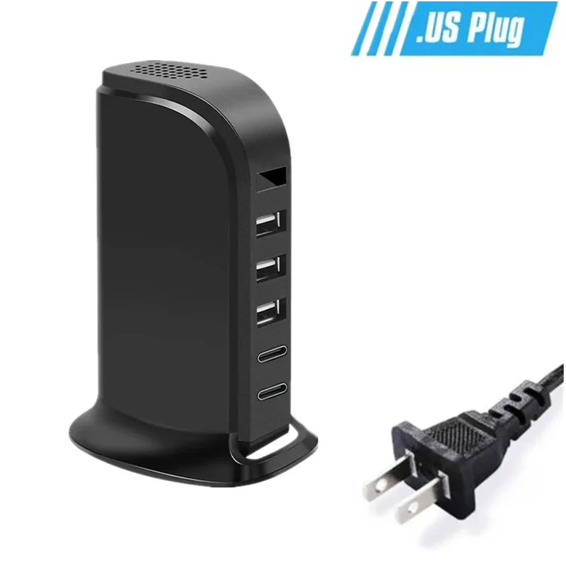 5-poorts USB desktop oplaadstation met WiFi beveiligingsmonitor, multi-apparaat powerhub, HD 1080P slimme thuiscamera & app-afstandsbediening