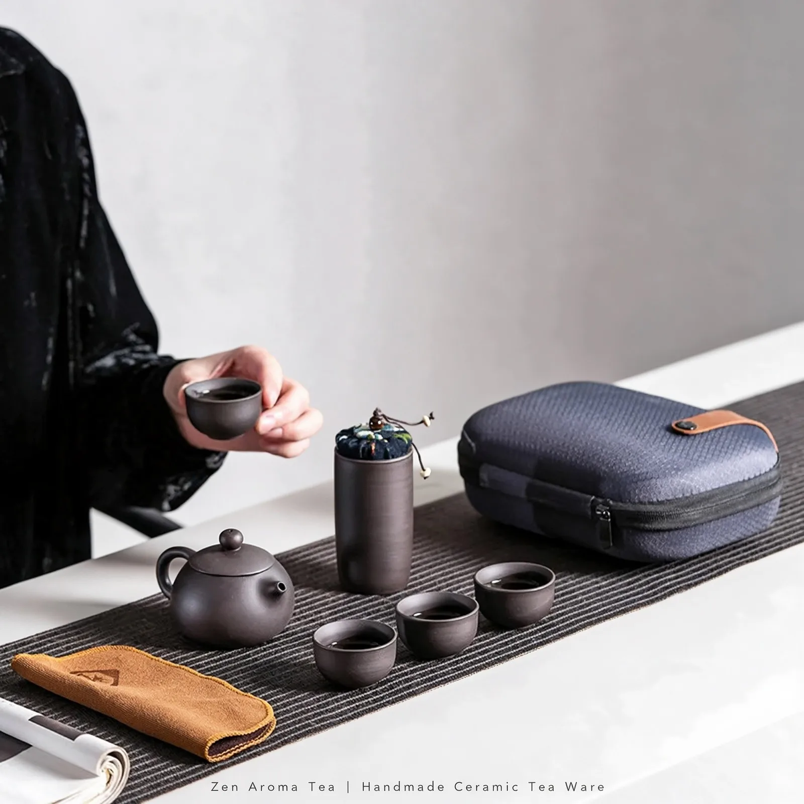 Portable Purple Clay Tea Set One Pot Four Cups Outdoor Travel Teaware Kit Gongfu Tea Ceremony Gift for Friends Home Office