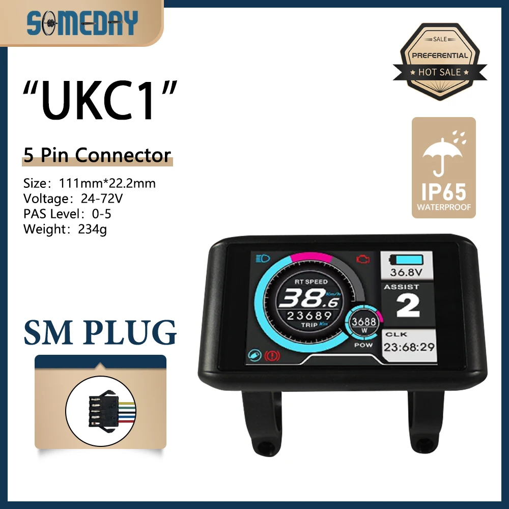 NONE Elektrofahrrad 36V-72V LCD UKC1 Farbdisplay mit UART 2 Kommunikation für Elektrofahrradzubehör mit SM/wasserdichtem Anschluss 5