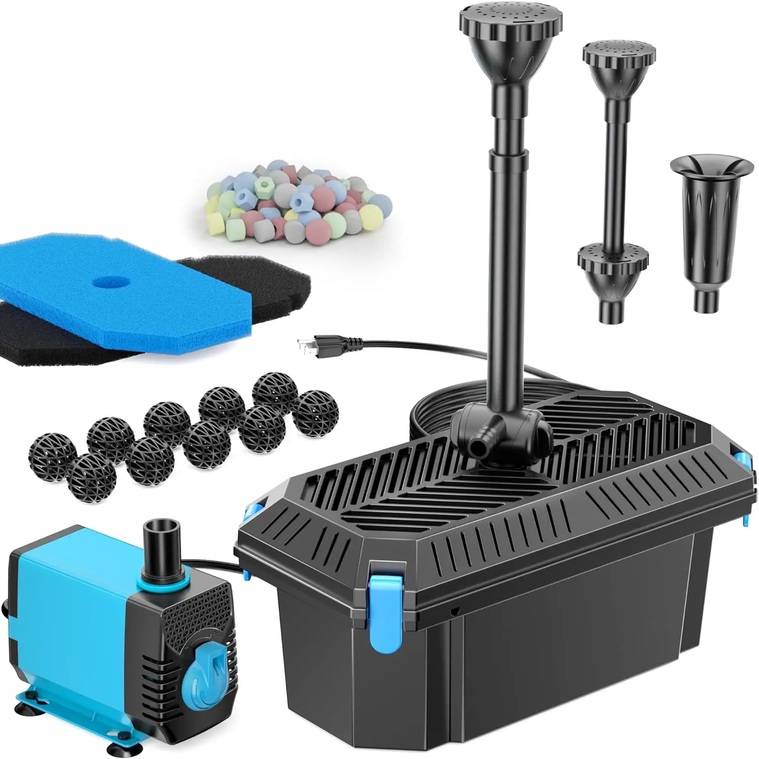 

Фильтр для пруда со встроенным насосом 660GPH для уличных прудов, садов, фонтанов, водопадов - электрический, с проводным подключением