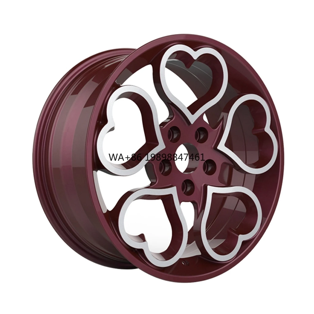 

Factory Directly Wholesale Wine Red Racing Car Rims 5x120 love Hearts Shape Forged Aluminum Alloy Wheels for audi R8