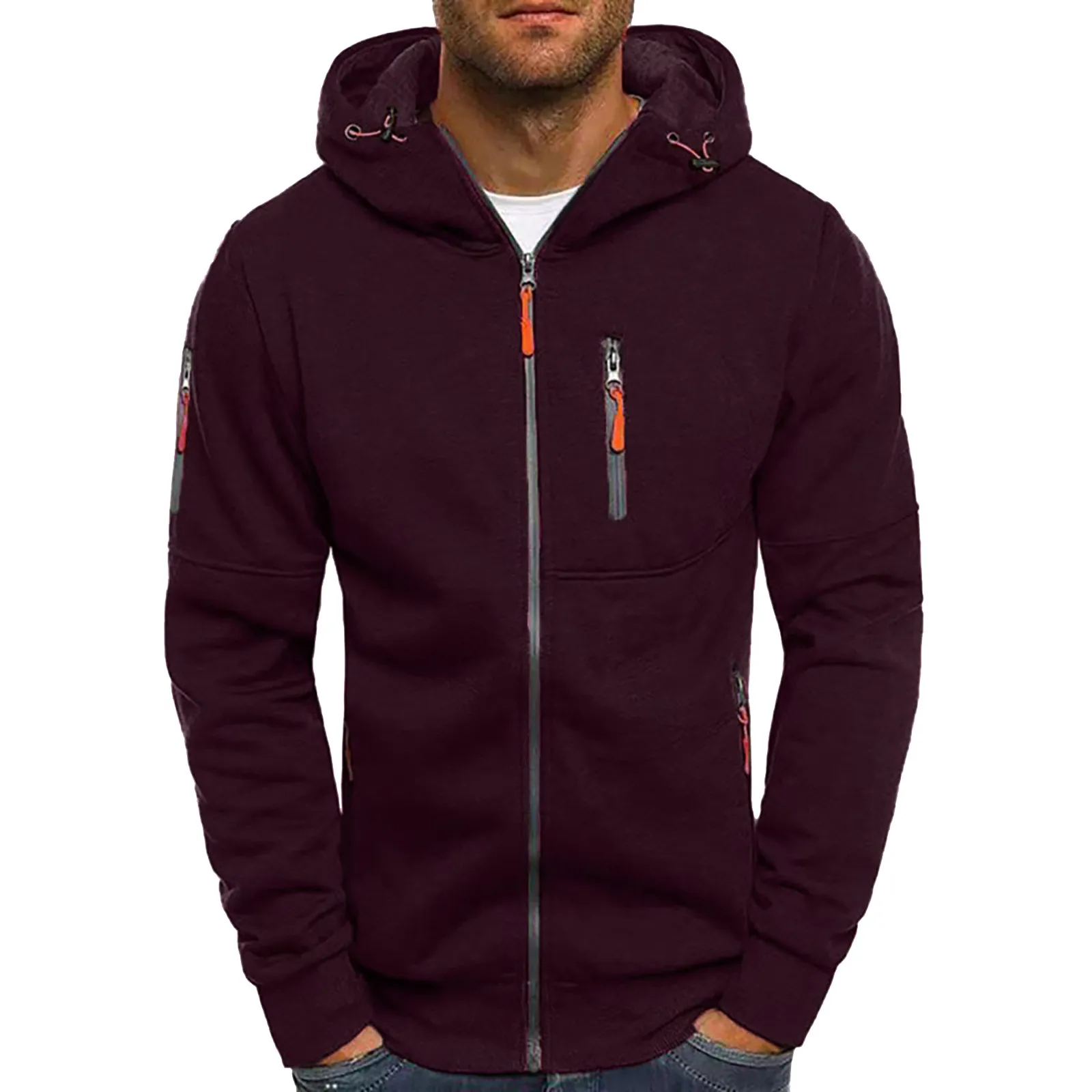 

Men Casual Long Sleeve Zip Up Hoodies Tops Jacket Sports Fitness Gym Running Casual Pullover Tops Hooded Sweatshirt Coat Outwear