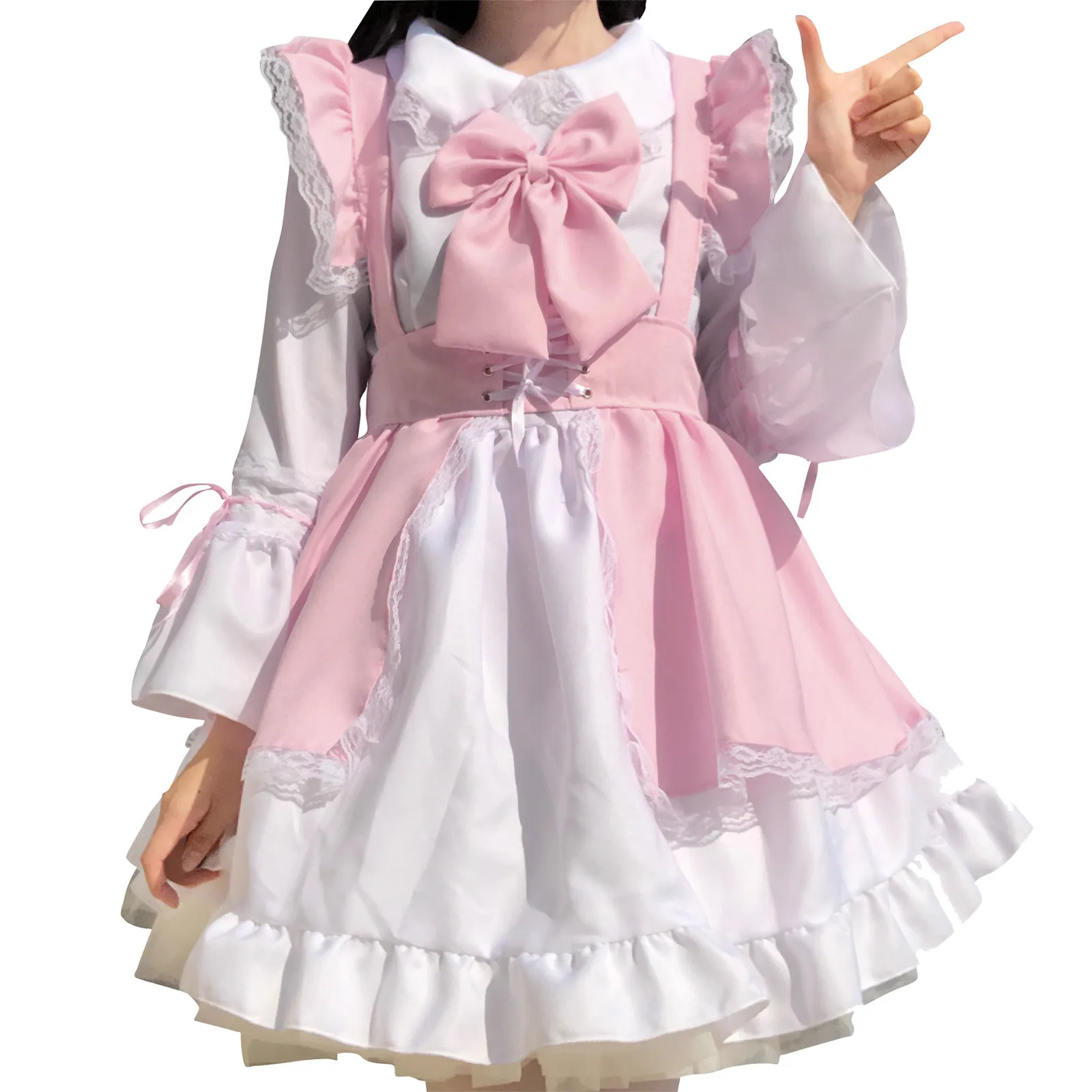 Women Maid Outfit Unisex Pink Lolita Dress Anime Long Dress Princess Dress Apron Cosplay Costume Women Japanese Section Anime