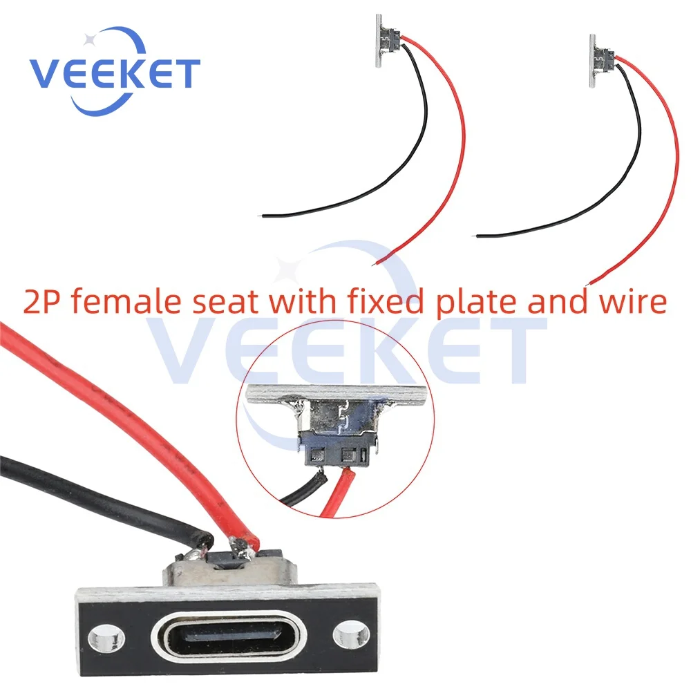 2Pin USB-aansluiting Oplaaddatapoort 2P Striplijn van soldeerverbinding Vrouwelijke connector Jack Voeding Type-C Interface