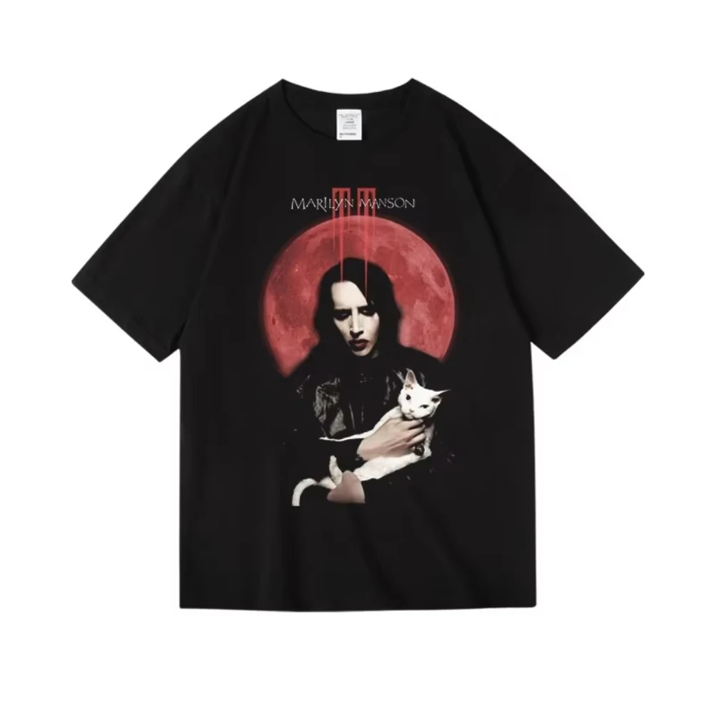Marilyn Manson Band T-Shirt Male Summer Fashion Street Trend Short Sleeve Cotton Comfortable Loose Men's and Women's Clothing