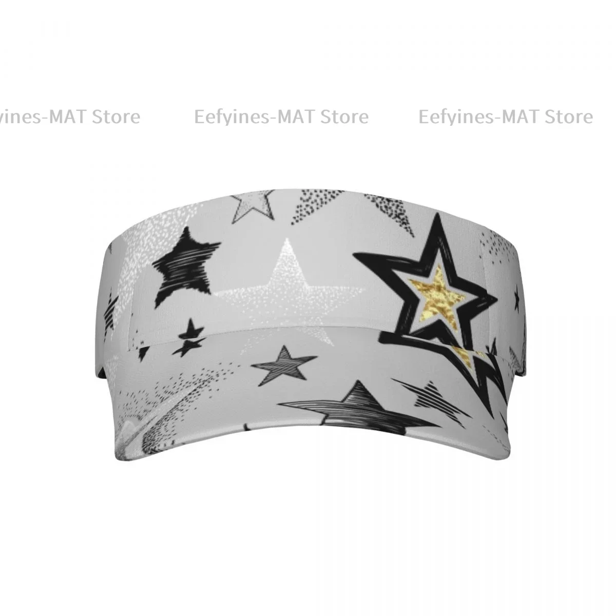 Summer Sun Hat Men Women Adjustable Visor Top Empty Black White And Golden Stars Sports Tennis Golf Running Sunscreen Cap