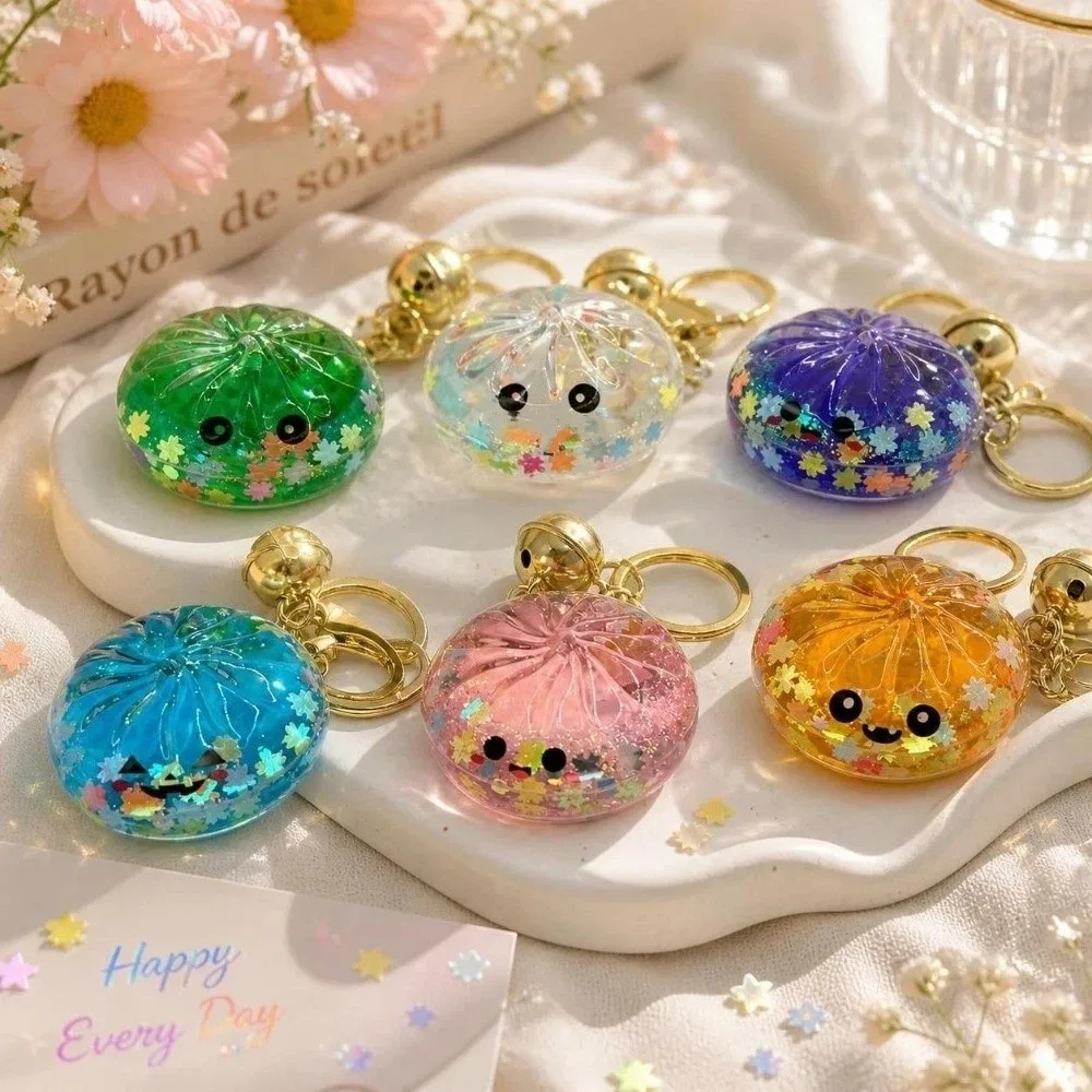 Colorful Flowing Sand Dumpling Keychain Random 1 PCS Acrylic Bun Pendant Miniature Glitter Steamed Bun Pendant Key Ring