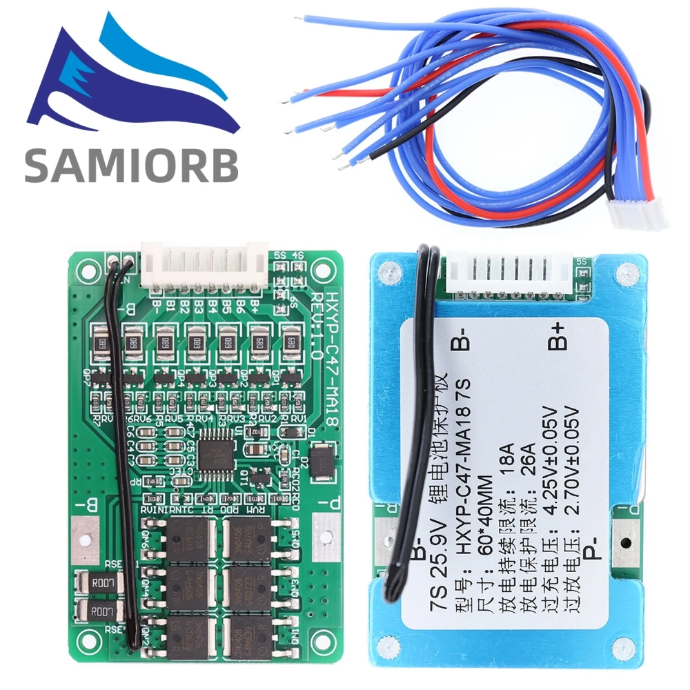 SAMIROB 4S/5S/6S/7S BMS 16.8V 21V 20A 18650 Li-ion Lmo Ternary Lithium Battery Charger Protection Board Balance With heat sink
