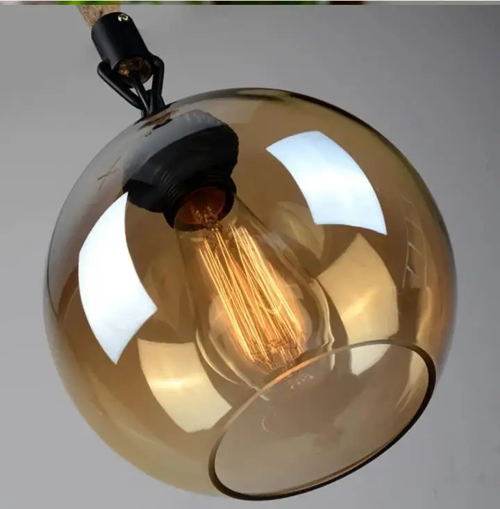 

Vintage Loft Retro Industrial Glass Ball Hemp Rope Pendant Lights E27 AC 110V 220V Lamp For Dining room Living Room Cafe Bar