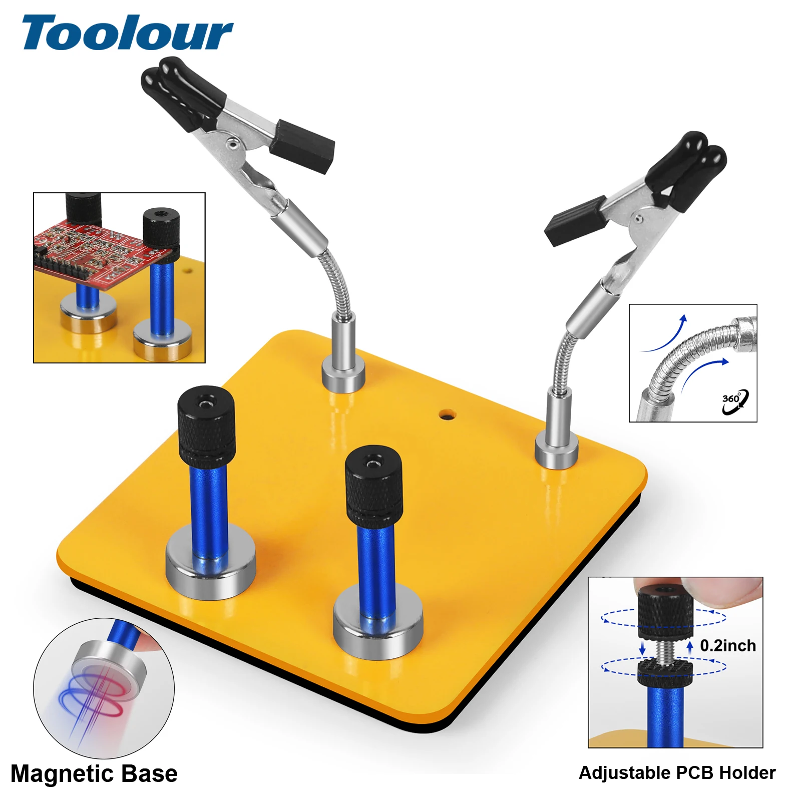 Toolour Soldering Helping Hands Adjustable Circuit Board Holder with Magnetic Base Metal Flexible Arm for Clamp PCB Repair Tool