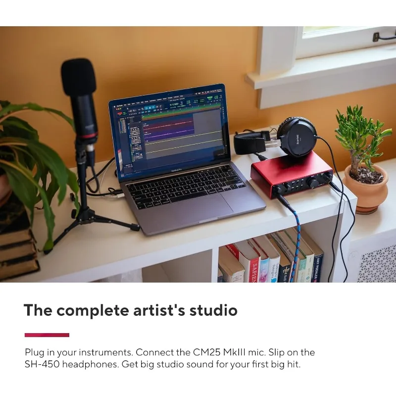 Paquete de estudio Scarlett 2I2, audio USB de cuarta generación, interfaz con micrófono de condensador, auriculares para máquina de canciones