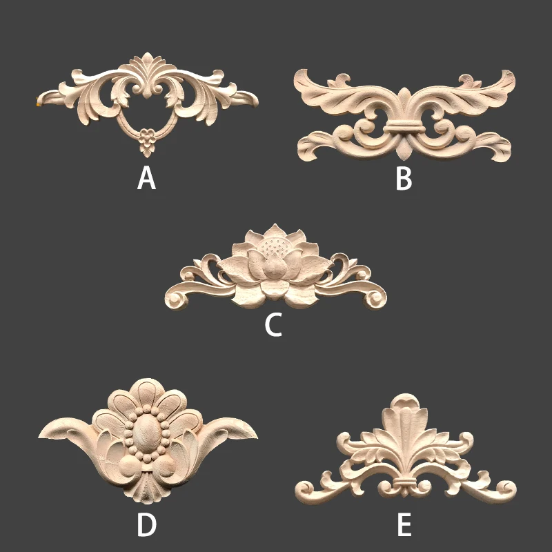 1 Pcs Wood Appliques Carved Wood Appliques Onlays Long Decorative Trim Wooden Decal Corner Frame for Furniture Cabinet Dresser