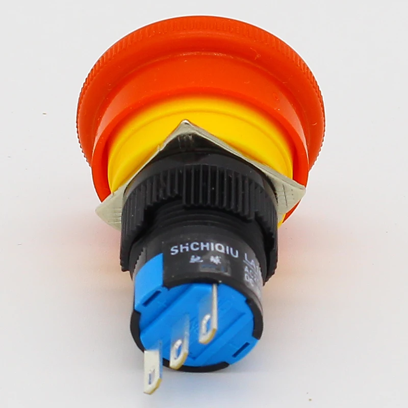 Waterproof 16mm Mushroom emergency stop e-stop switch 3 pins NO+NC Weather Pack push button switch