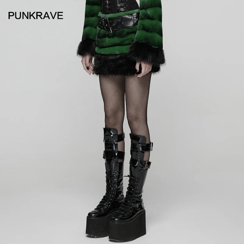 PUNK RAVE Women's Punk Warm Eco-friendly Artificial Fur Ultra-Soft Skirt A Winter-themed Enhance Layering Mini-skirts 3 Colors