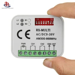 Garagem Universal Porta Receptor Controle Remoto, 2 CH Controlador Interruptor para 433, 868 MHz Transmissor, RX, Multi Freqüência, 300-900MHz