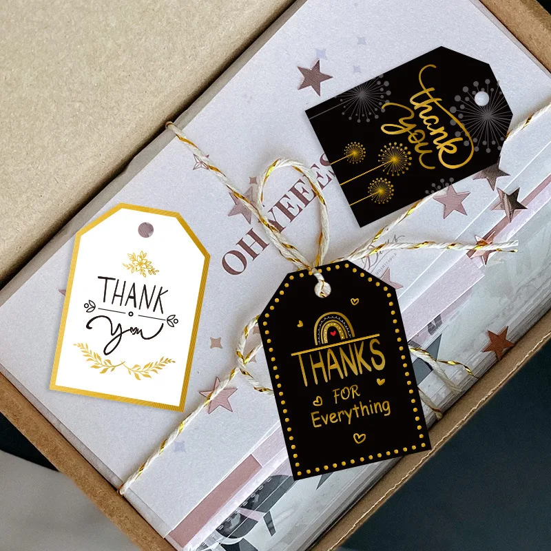 48pcs/set Gilding THANK YOU Label Tags Kawaii Hanging Labels DIY Wedding Gift Wrapping Paper Cards New Year Gift Wrapping Tags