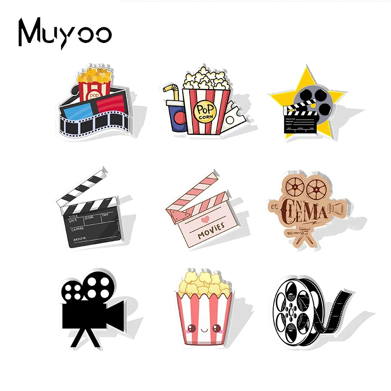 2023 New Arrival Fashion Love Movie Cinema Firm Popcorn Elements Handcraft Epoxy Acrylic Resin Lapel Pins Badge Pin