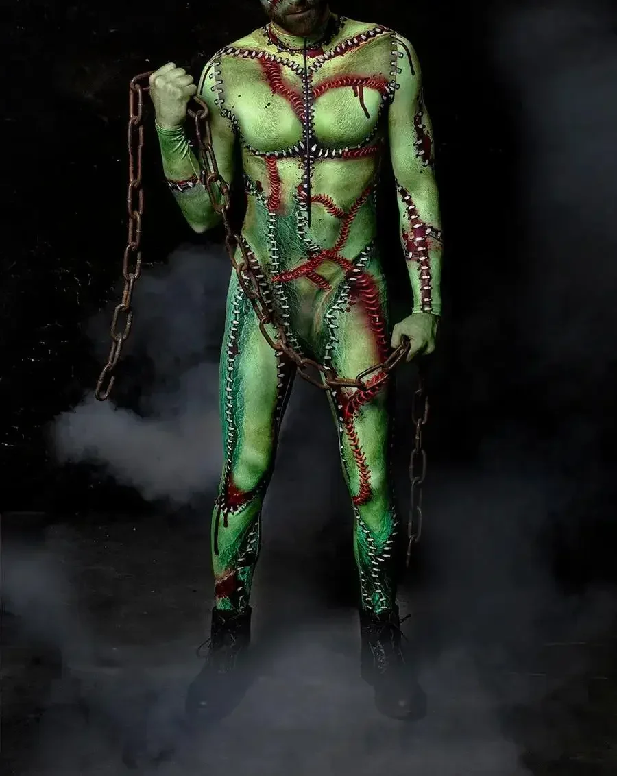 Zawaland Men Steampunk Cosplay Bodysuit Futuristic Robot Punk Costume Halloween Party Jumpsuit Alien Zentai Suits Show Outfit