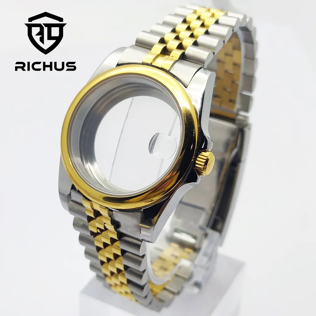 

Корпус для часов RICHUS 36/39 мм, серебристо-золотой, с ремешком 20 мм, совместимый с механизмами NH34, NH35, NH36, ETA2824, PT5000, аксессуары для часов