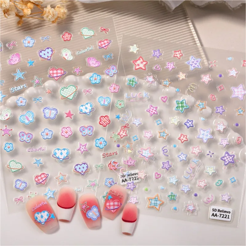 5D Nail Stickers Sweet Rainbow Heart-fluttering Star Butterfly Charming Nail Art Stickers Adhesive Valentine Nail Decorations