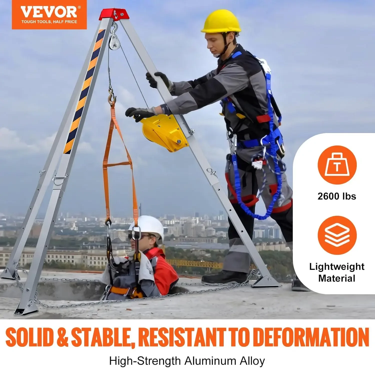 Confined Space Tripod Kit, 2600 lbs Winch, Confined Space Tripod 8' Legs and 98' Cable, Confined Space Rescue Tripod 32.8'