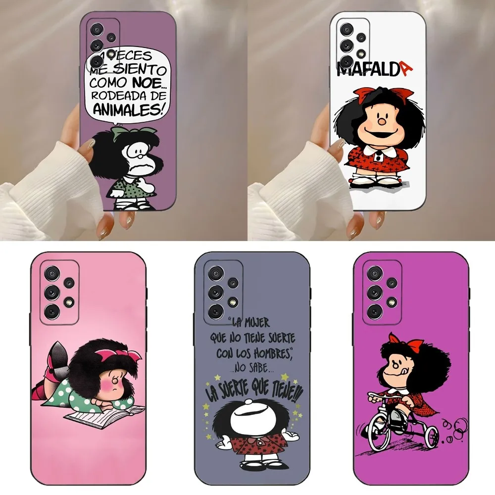 Cartoon M-Mafaldas-s Phone Case For Samsung Galaxy A91,A80,A73,A72 ,A71,A53A52,A32 ,A31A22,A21s,A20,Black Cover