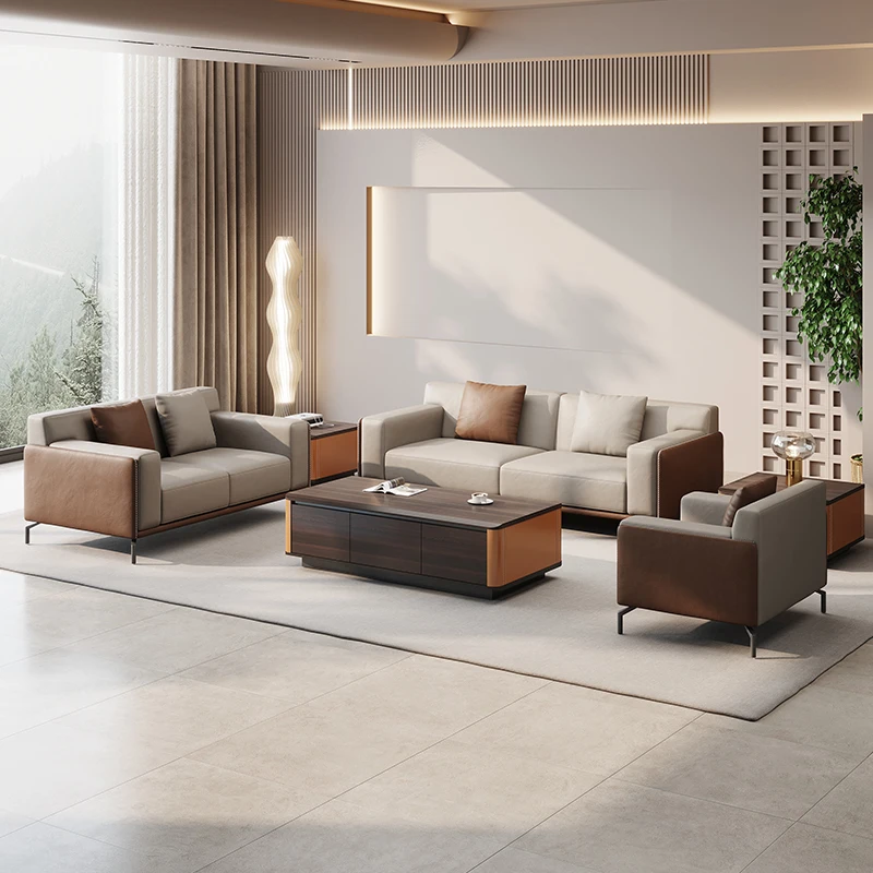 Leather Modern-style Reception Room Sofa Set Suitable for Office Furniture. Designed Specifically for Office Reception Areas.