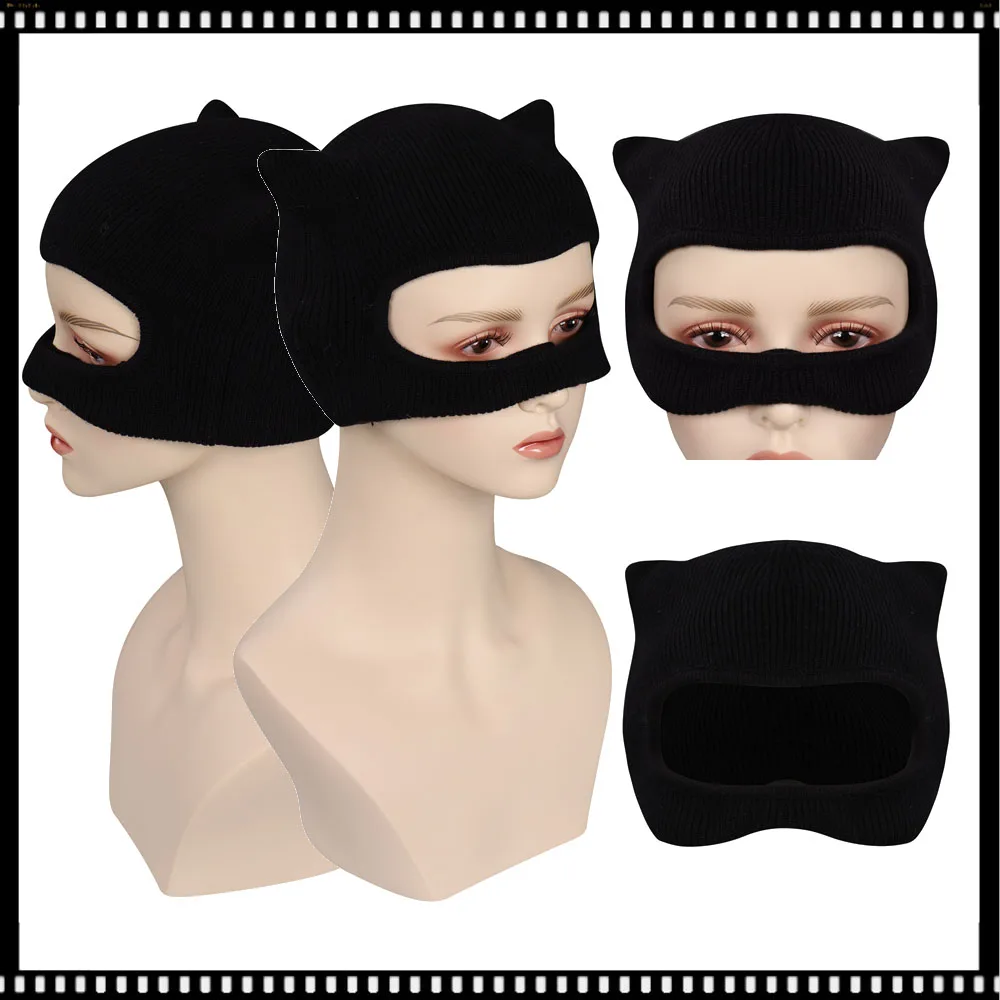 Selina Kyle Cospaly Mask Headwear Fantasy Costume Accessories Props Carnival Helmet Adult Female Roleplay Knitted Mask