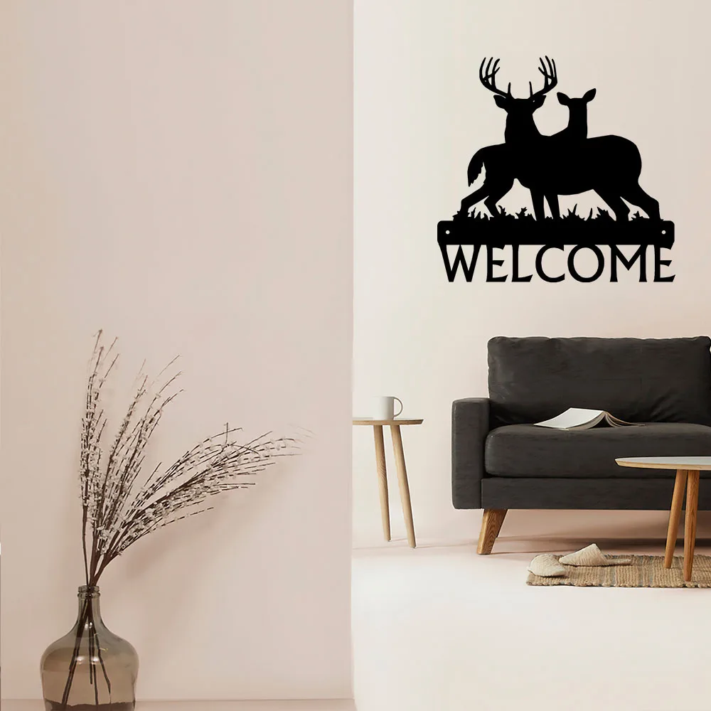 Delightful Deer Buck Artwork Wall Stickers – Pleasing Family Shape Welcome Sign.Cheerful for Wildlife Enthusiasts and Home Decor