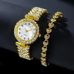 2PCS/Set Rhinestone Women's Watch Arabic Dial Steel Band Quartz Watches Rhinestone Jewelry Set Without Box Women Watches Luxury