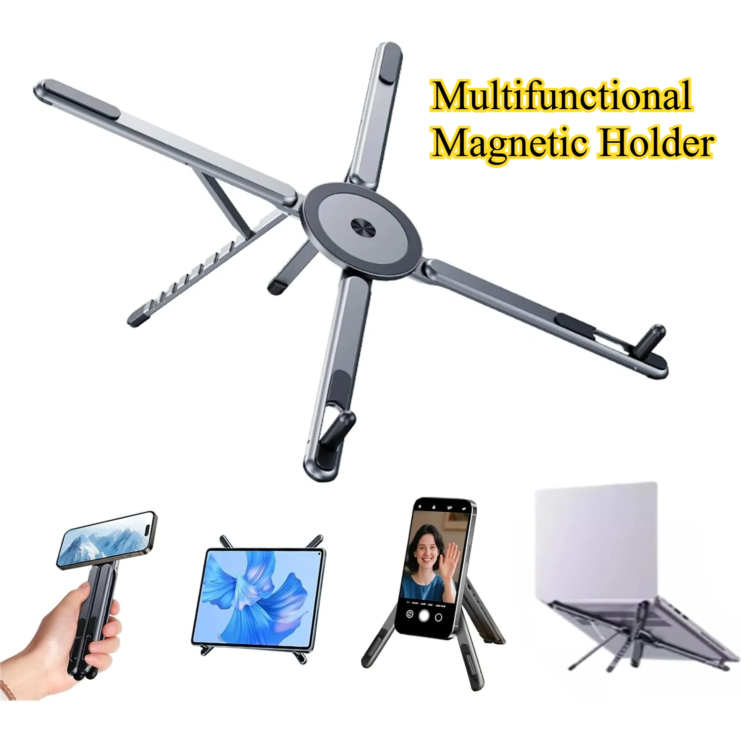 Multifunctional Magnetic Phone Holder Handheld Selfle Stick Foldable Tripod Portable Desk Stand for iPhone ipad Tablet Laptop