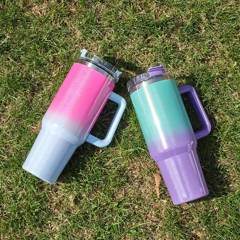 40oz Generation Car Cup Rainbow Paint Ice Cream Cup Stainless Steel Insulated Car Water Cup Portable Large Capacity Handle Cup